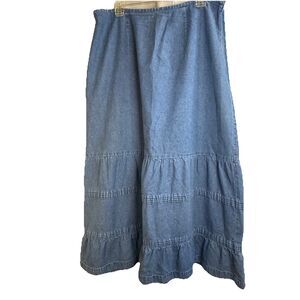 Vintage Laura Ashley Denim tiered Skirt Prairie Long size 14 side zip